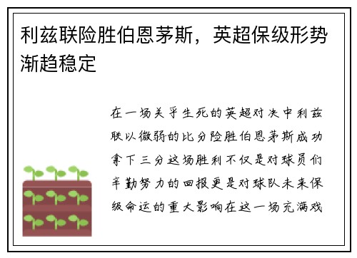 利兹联险胜伯恩茅斯，英超保级形势渐趋稳定
